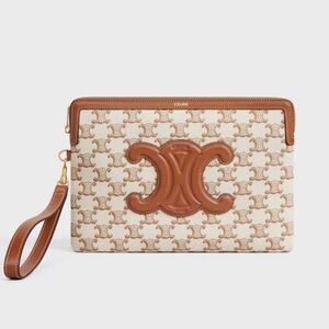 CELINE POUCH WITH STRAP CUIR TRIOMPHE IN TEXTILE WITH TRIOMPHE PRINT & CALFSKIN